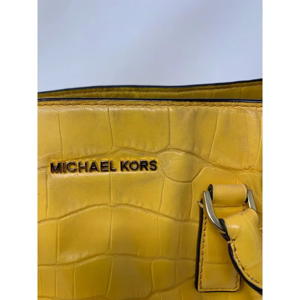 Michael Kors Dillon Croc Embossed Leather Satchel Crossbody Bag Yellow